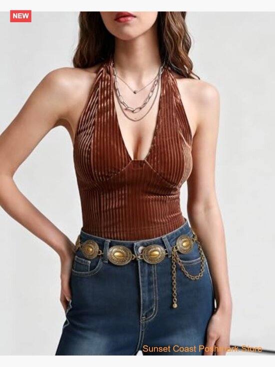 Western Concho Chain Belt Gold Chain Cowgirl Boho Belt for Dresses Jeans main image 4